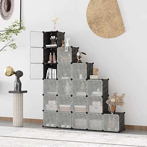 C&AHOME Cube Storage Shelving, 20-Cube Organizer with Doors, Black SHS3020B-DOOR