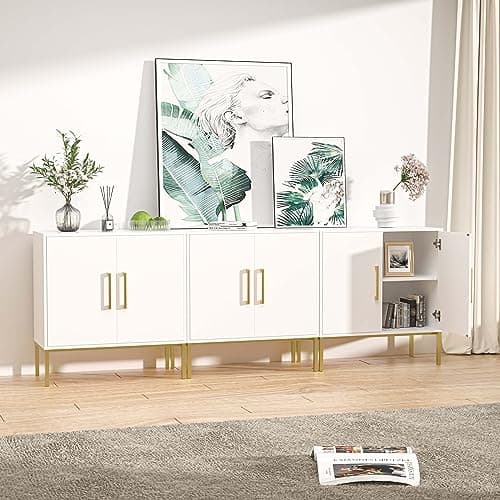 LYNSOM 85 Inch TV Stand with 3 Cabinets for Living Room (White)