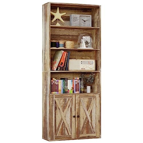 IRONCK Floor Standing 6-Shelf Bookcase with Doors 70 in Tall for Home Office and Living Room