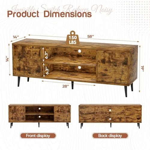 YESHOMY 58 Inch Rustic Brown TV Stand for 65" TVs, Storage Console