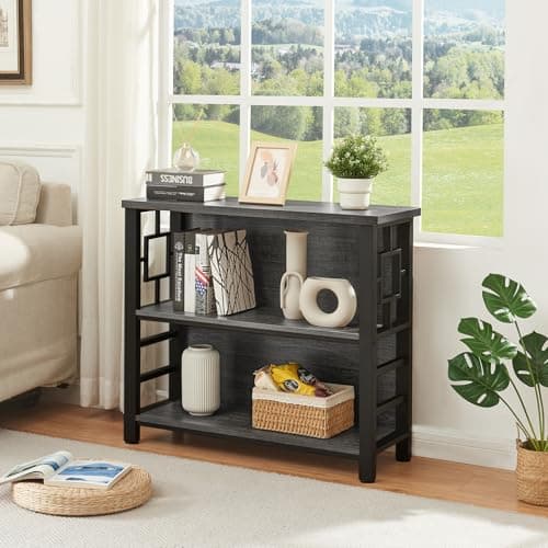 Short Bookshelf for Small Spaces: Engineered Wood and Metal Shelf Bookcase