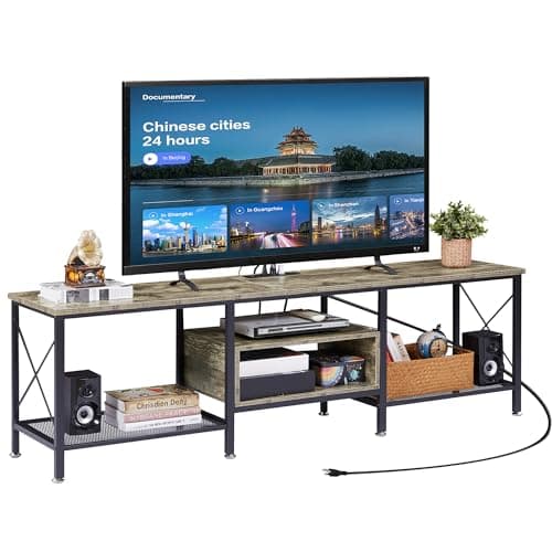Industrial TV Stand for 65 Inch TV, 3-Tier Console with Open Shelves, Metal Frame - Dark Grey (55 Inch)
