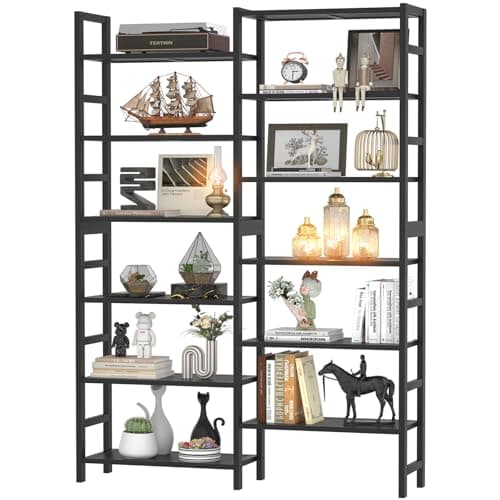 Homykic 6-Tier Double Wide Bamboo Bookshelf, 6ft Tall for Home Office, Bedroom, Living Room, and Plants