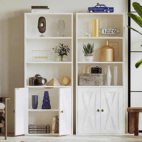 IRONCK Industrial Bookshelves with Doors, 11.8in Depth, 5 Shelf Storage, Home Office Decor