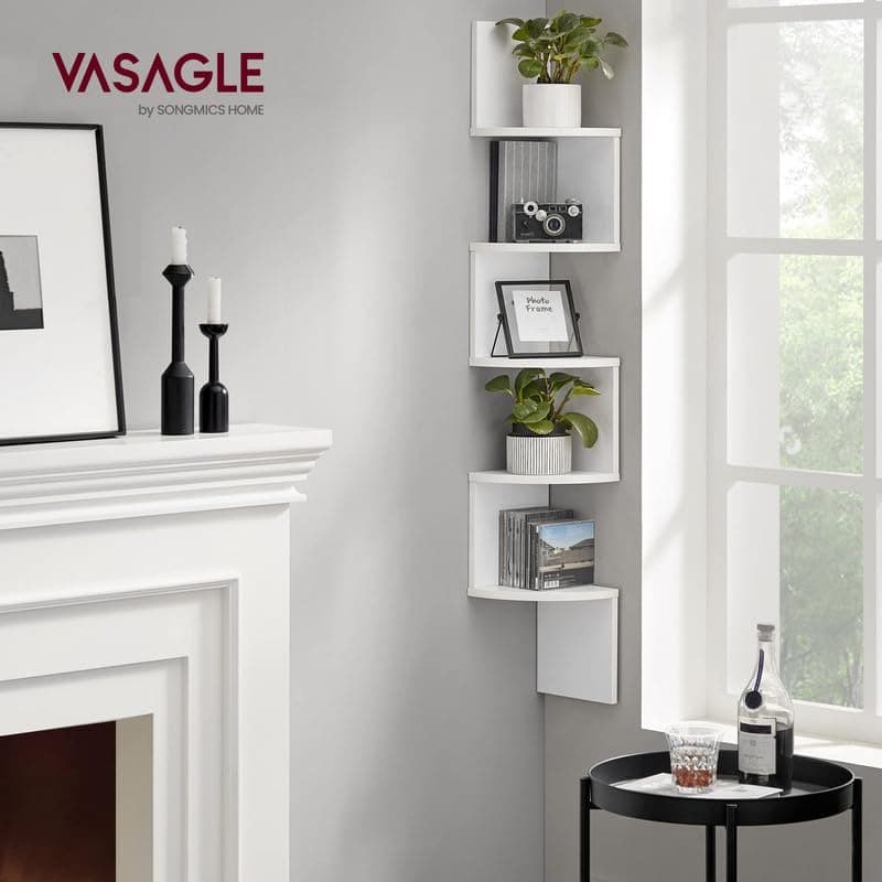VASAGLE Cloud White 5-Tier Floating Corner Bookshelf for Home Office