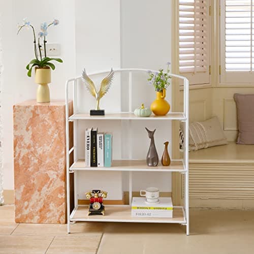 Folding 3 Tier White Metal Bookshelf for Office Storage