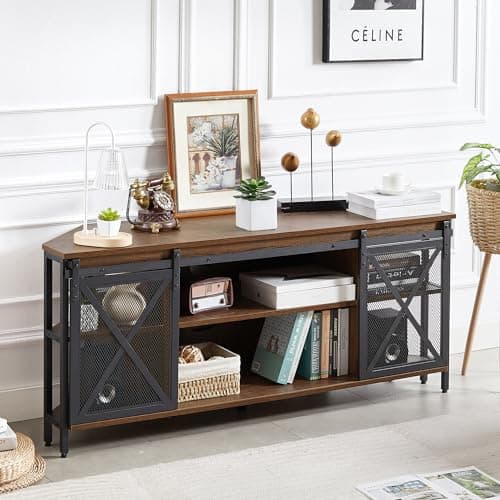 Rustic Corner TV Stand for 55/60 Inch TV with Storage and Sliding Barn Door