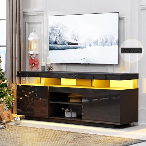 HOMMPA Walnut TV Stand with Power Outlets for 70/65/60/55-inch TVs Gaming Center with Storage