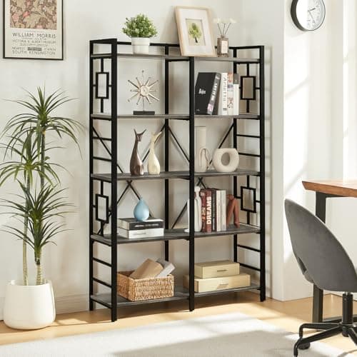 Industrial Double Wide 5 Tier Bookshelf for Home and Office Display