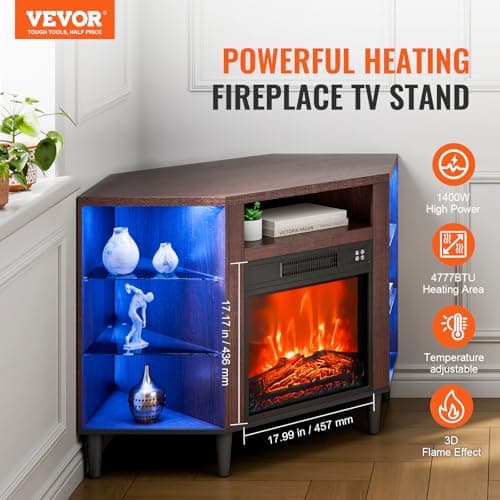 VEVOR Electric Fireplace TV Stand, Corner TV Stand for 50" TVs, Vintage Design, 20 LED Lights, Remote & Timer