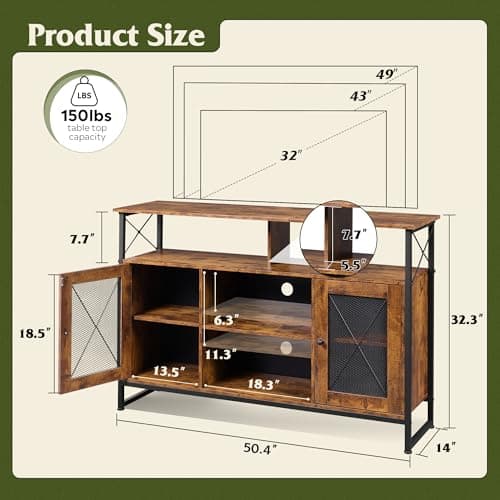 Farmhouse Industrial TV Stand for 55 inch TVs, with Storage