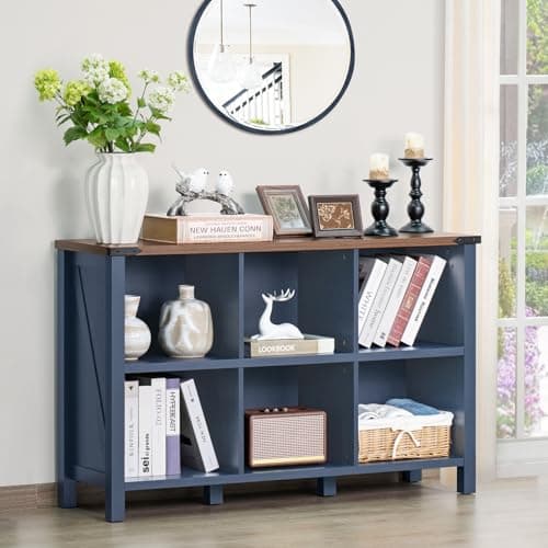 Navy Blue 47" Cube Bookcase with Legs for Entryway and Living Room