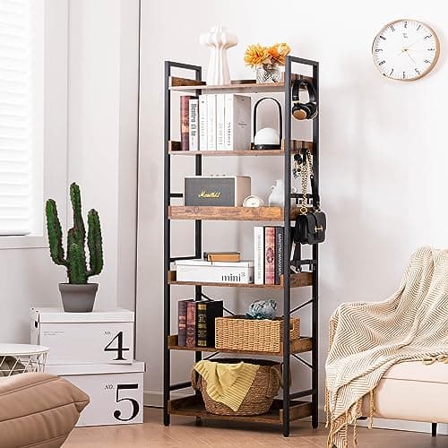 HCHQHS Adjustable 6-Tier Rustic Farmhouse Bookcase for Home Office