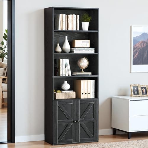 YESHOMY 72" Tall Bookshelf with Doors & 6-Tier Storage, White