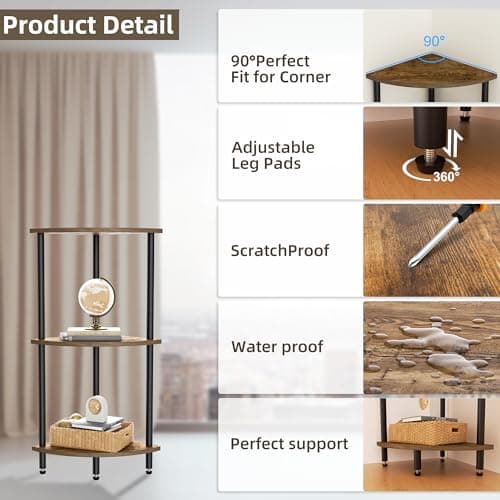 Rustic 3-Tier Corner Shelf for Small Spaces | Bedroom, Living Room, Kitchen
