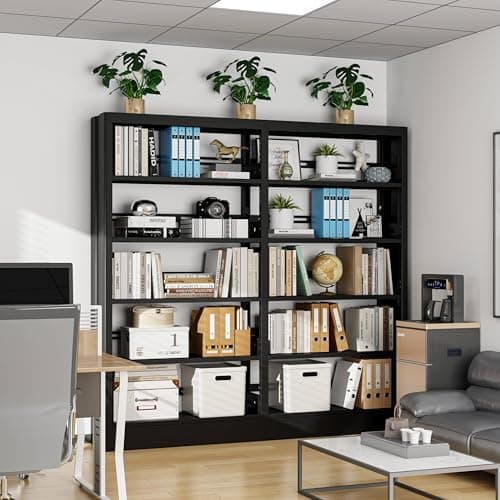 70.9" White Metal Bookshelf, 5-Tier Heavy Duty Shelf for Living Room, Office, Library