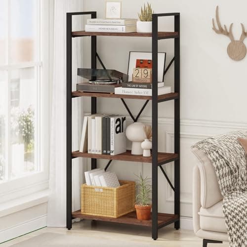 BON AUGURE Dark Gray Oak 4 Tier Bookshelf for Living Room & Office