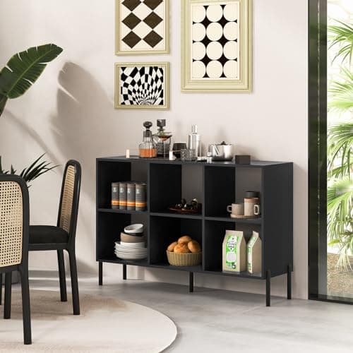 Giantex 6 Cube Bookcase, 3-Tier Wood Shelf, 47" Long, Anti-Toppling, 31.5" Tall