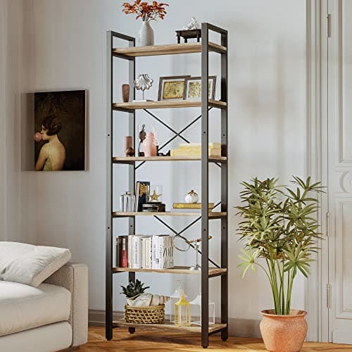 IRONCK 6-Tier Vintage Industrial Style Bookshelf for Home Office Living Room