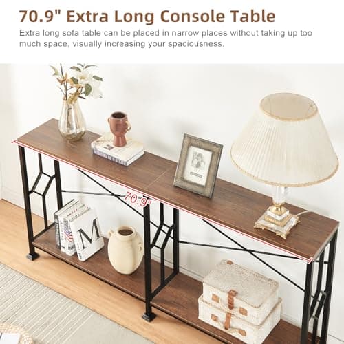 HOMISSUE Industrial Narrow Console Table with Storage for Hallway and Living Room, Rustic Brown