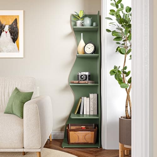 Little Tree Modern 5-Tier Wall Corner Bookshelf for Small Spaces