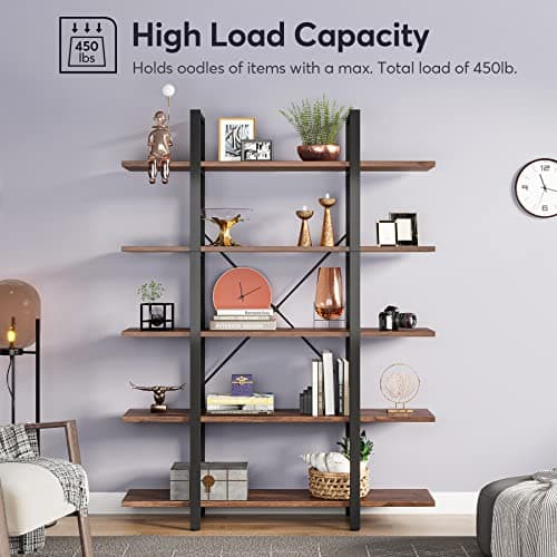 Tribesigns 5-Tier Vintage Industrial Bookshelf 72H x 12W x 47L