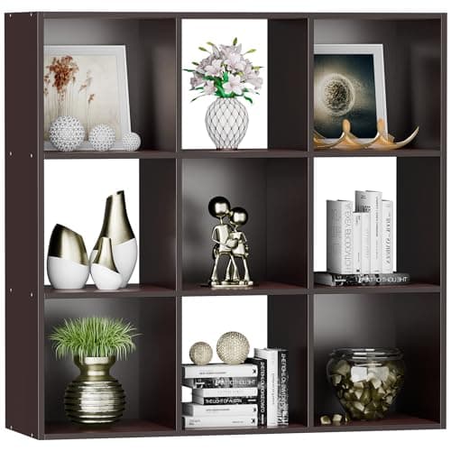 9 Cube Open Shelf Bookcase with Wood Cabinet, Black Storage Organizer for HomeOffice