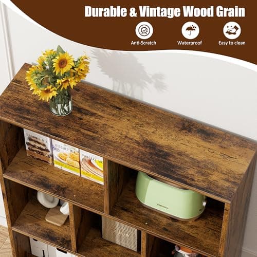 Vongrasig 7 Cube Bookshelf, Mid-Century Modern Wooden Storage Organizer