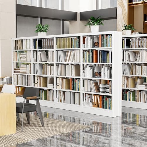 70.9" White Metal Bookshelf, 5-Tier Heavy Duty Shelf for Living Room, Office, Library
