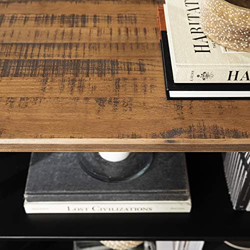 Walker Edison Modern Farmhouse 2 Tier Black Wood Bookcase, 52 Inch Storage Cabinet