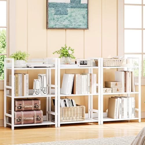 Rustic White 3-Tier Bookshelf, 100 lb Capacity, Small Space Storage