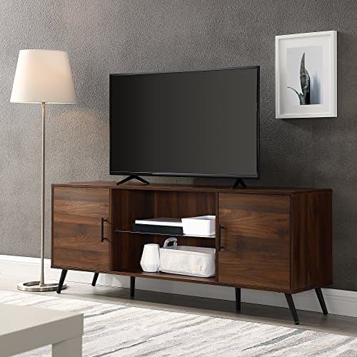 Walker Edison Saxon Mid Century Modern Walnut TV Stand, 65" TVs