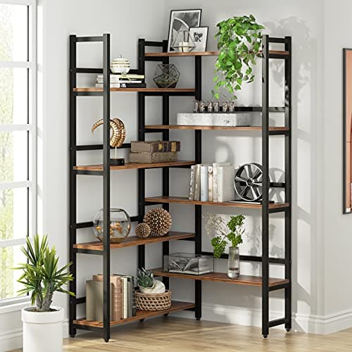 Tribesigns 8-Tier Metal Industrial Corner Bookshelf for Home Office Storage