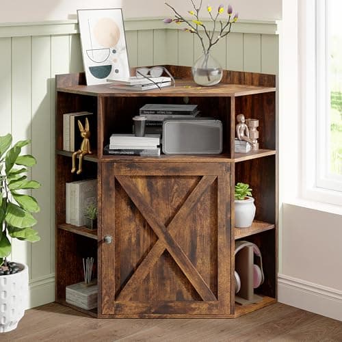 Industrial Corner Cabinet with USB Ports Off White 6-Cubby Bookshelf