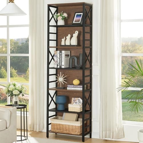 HOMBAZAAR 7-Tier 78 Inch Tall Rustic Metal Bookshelf for Office and Living Room