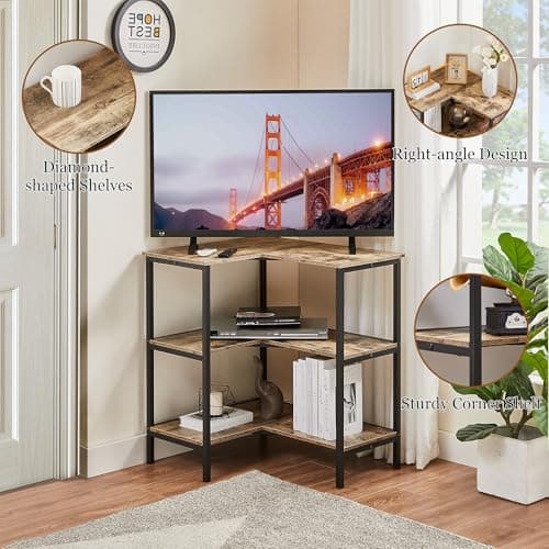 VECELO 40 Modern Corner TV Stand with Open Shelves for Living Room and Bedroom, Grey