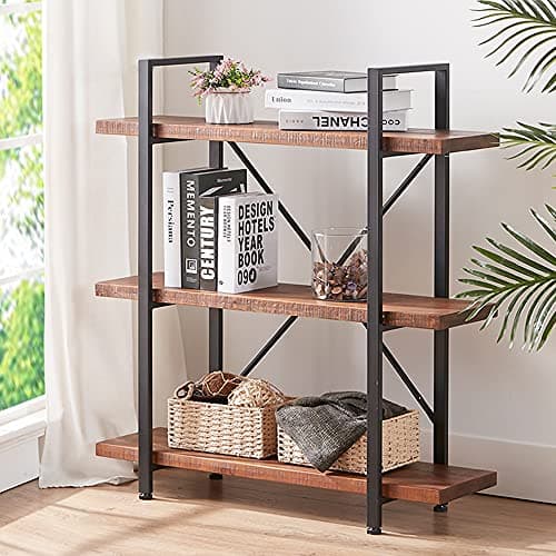 HSH Natural Rustic Wood 3 Tier Distressed Brown Bookshelf