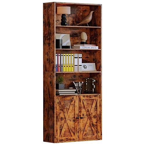 IRONCK Floor Standing 6-Shelf Bookcase with Doors 70 in Tall for Home Office and Living Room