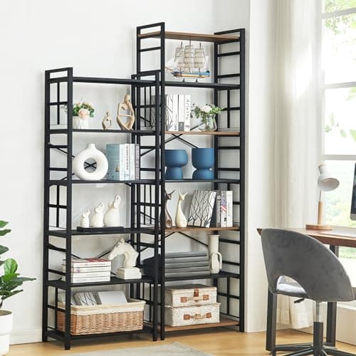 HOMBAZAAR 7 Tier Industrial Metal Bookcase, 84 Inch Tall, Brown