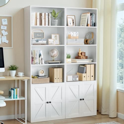 YESHOMY 72" Tall Bookshelf with Doors & 6-Tier Storage, White