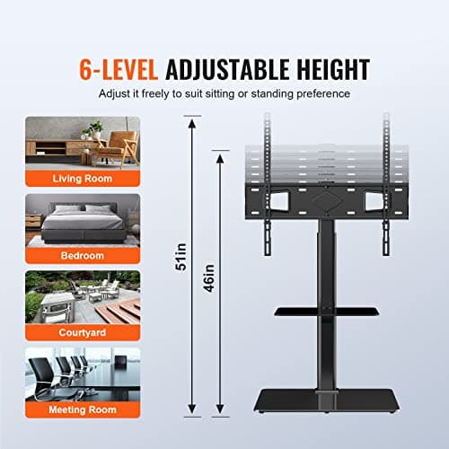 VEVOR Adjustable Swivel TV Stand, 32-65 Inch, Tempered Glass Base