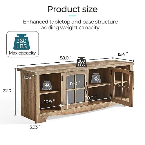 LINSY HOME Sturdy 65 Inch TV Stand with Glass Door Storage & Adjustable Shelves