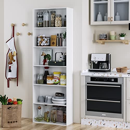 Fotosok 6-Tier White Open Bookshelf for Living Room, Bedroom, and Office