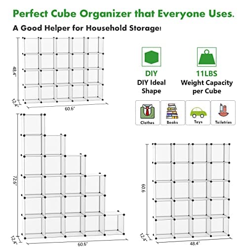 C&AHOME Cube Storage Organizer, 20-Cube Shelves, Transparent White Closet Cabinet