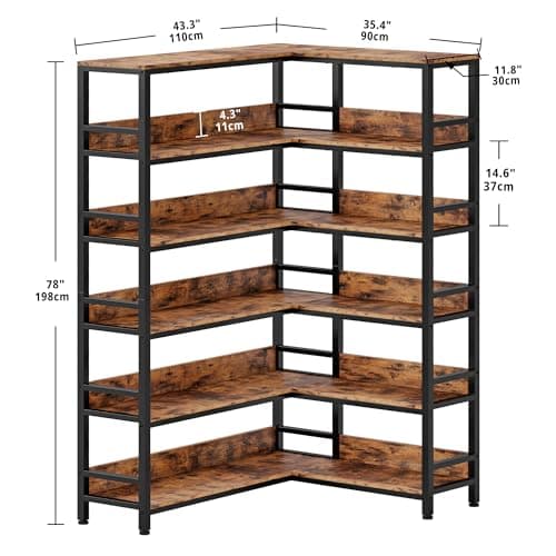 IRONCK 6-Tier Corner Bookshelves with Baffles for Living Room and Home Office