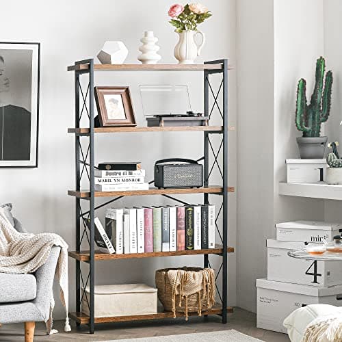 HCHQHS Rustic 5-Tier Industrial Metal Bookshelf