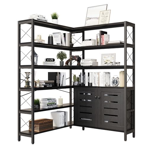 Industrial Corner Bookcase with Metal Frame for Living Room Home Office