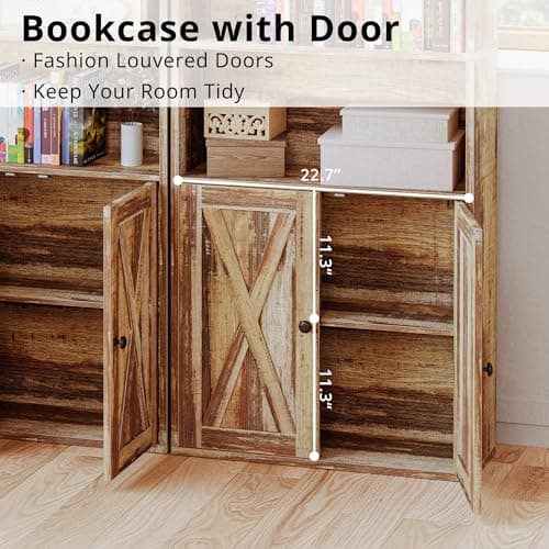 IRONCK Industrial Style 6 Shelf Floor Standing Bookcase with Doors for Home Office and Living Room
