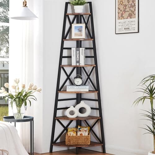 72 Inch Industrial Rustic Brown Corner Shelf Stand for Home and Office