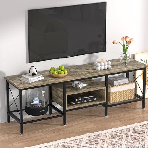 Industrial TV Stand for 65 Inch TV, 3-Tier Console with Open Shelves, Metal Frame - Dark Grey (55 Inch)